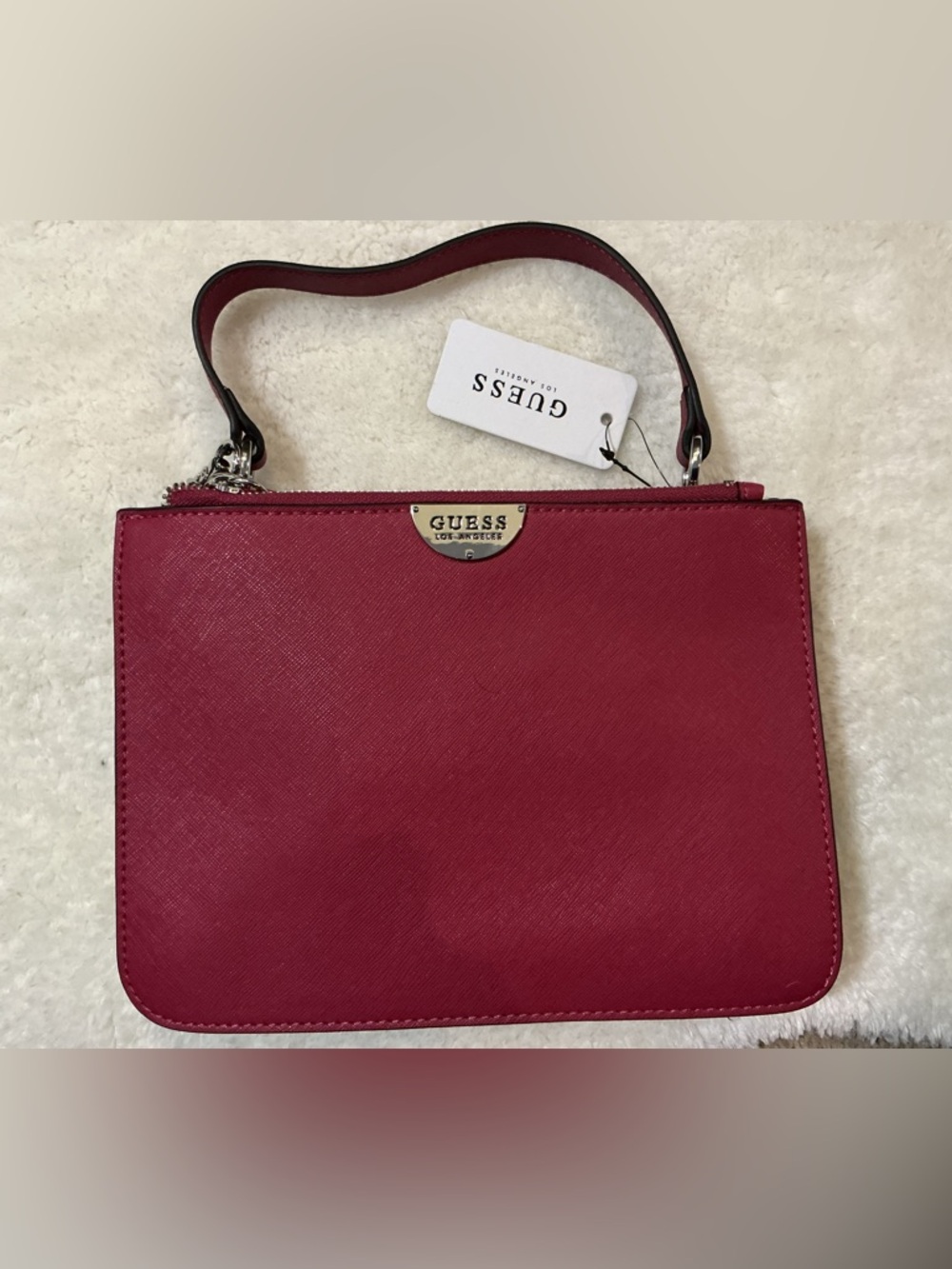 GUESS Magenta Top-Handle Satchel with Chain Strap - Picture 3 of 6